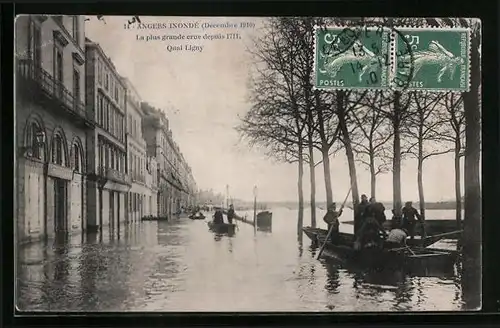 AK Angers, Inondé 1910, La plus grande crue deouis 1711, Quai Ligny