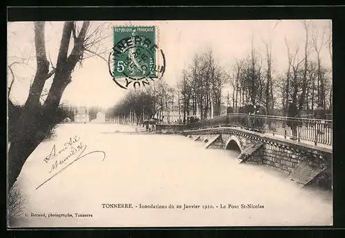 AK Tonnerre, Inondation du 20 Janvier 1910, Le Pont St-Nicolas