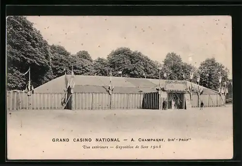 AK Sens, Exposition de Sens 1908, Grand Casino Nationale, Vue extérieure