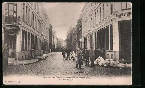 AK Armentières, Rue Bayard, Grèves Octobre 1903, Streik der Arbeiterbewegung