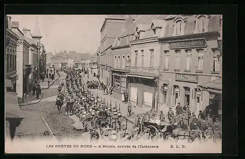 AK Denain, Les Grèves du Nord, Arrivée de l`Infanterie, Streik der Arbeiterbewegung