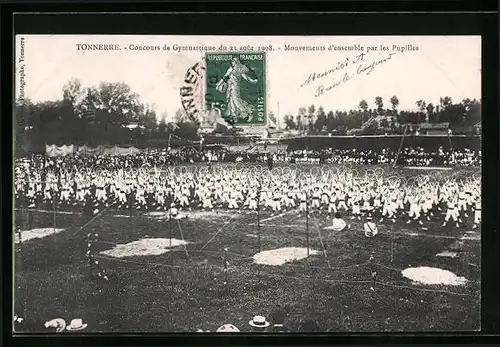 AK Tonnerre, Concours de Gymnastique du 23 août 1908, Mouvements d`ensemble par les Pupilles
