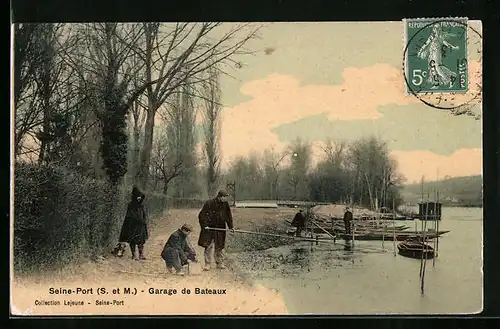 AK Seine-Port, Garage de Bateaux, Männer beim Angeln