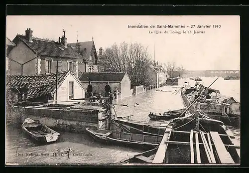 AK Saint-Mammès, L`Inondation de Janvier 1910, Le Quai du Loing, Hochwasser