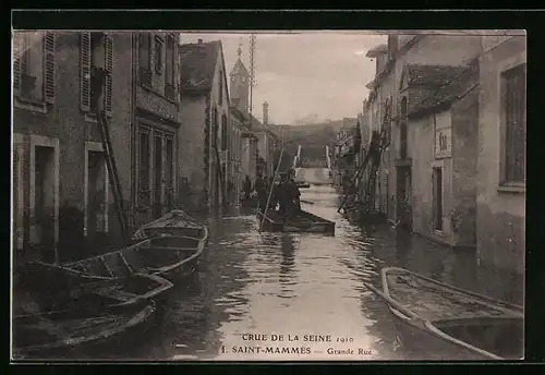 AK Saint-Mammès, Crue de la Seine 1910, Grande Rue, Hochwasser