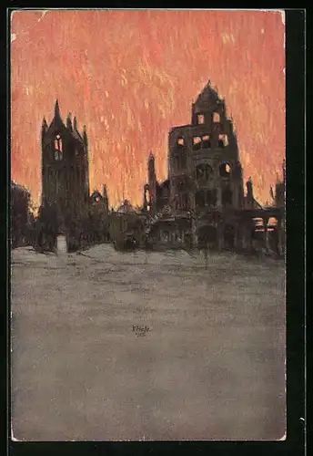 Künstler-AK Fritz Hass: Lyck, die Hauptstadt Masurens