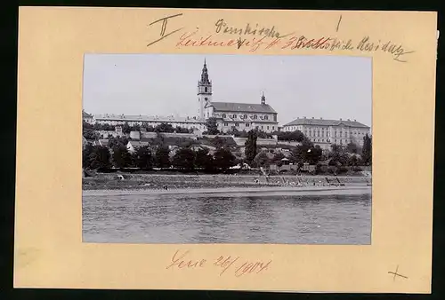 Fotografie Brück & Sohn Meissen, Ansicht Leitmeritz a. Elbe, Blick auf die Domkirche mit Bischöflicher Residenz