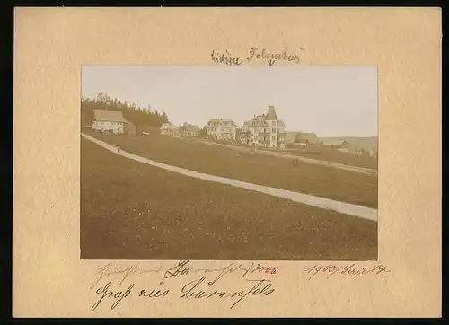 Fotografie Brück & Sohn Meissen, Ansicht Bärenfels, Blick auf die Villen Haus Lydia und Felsenburg