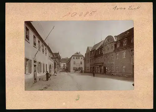 Fotografie Brück & Sohn Meissen, Ansicht Mutzschen, Töpfermarkt mit Mutschner Kaufhaus und Stadt-Verwaltung