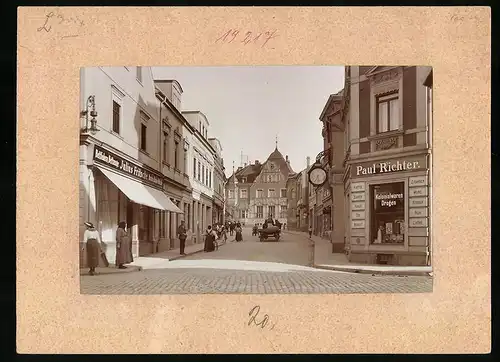 Fotografie Brück & Sohn Meissen, Ansicht Wurzen, Bahnhofstrasse mit Geschäften Paul Richter und Julius Fritsche