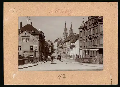 Fotografie Brück & Sohn Meissen, Ansicht Oschatz, Hospitalstrasse, Geschäfte Otto Käseberg, Bäcker Schultze