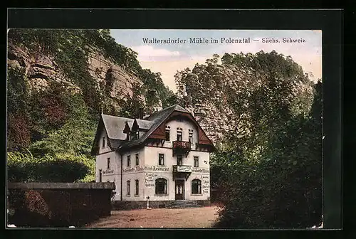 AK Hohnstein, Gasthof Waltersdorfer Mühle im Polenztal