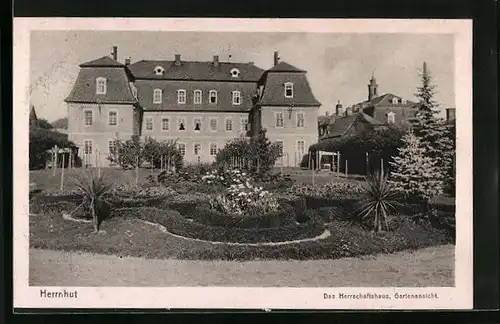 AK Herrnhut, Herrschaftshaus vom Garten betrachtet