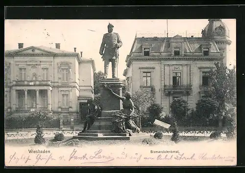 AK Wiesbaden, Ortspartie am Bismarckdenkmal