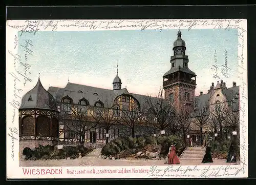 AK Wiesbaden, Restaurant mit Aussichtsturm auf dem Neroberg
