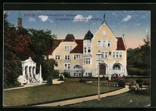 AK Coburg, Ernst Alexander-Volksbad und Herzogin Alexandrinen-Brunnen