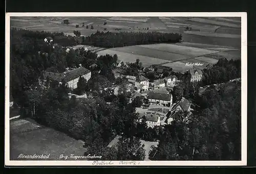 AK Alexandersbad, Fliegeraufnahme mit dem Hotel Weber