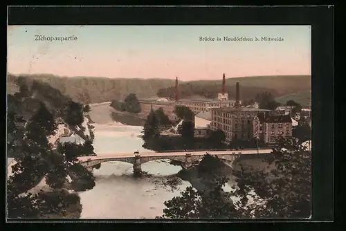 AK Mittweida, Zschopaupartie - Brücke in Neudörfchen