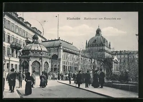 AK Wiesbaden, Kochbrunnen vom Kranzplatz aus