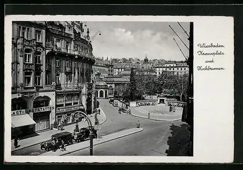 AK Wiesbaden, Kranzplatz und Kochbrunnen aus der Vogelschau