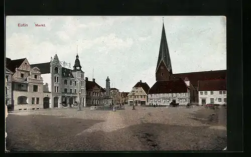 AK Eutin, Markt mit Central-Hotel, Kirche und Denkmal