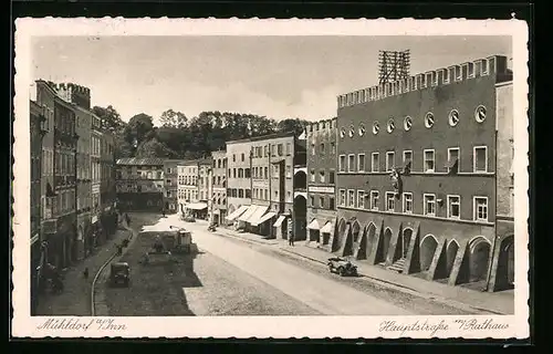 AK Mühldorf a. Inn, Hauptstrasse mit Rathaus