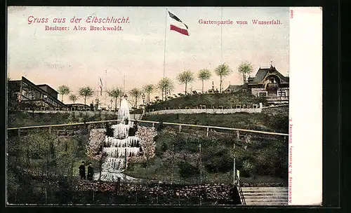 AK Hamburg-Altona, Elbschlucht, Gartenpartie vom Wasserfall