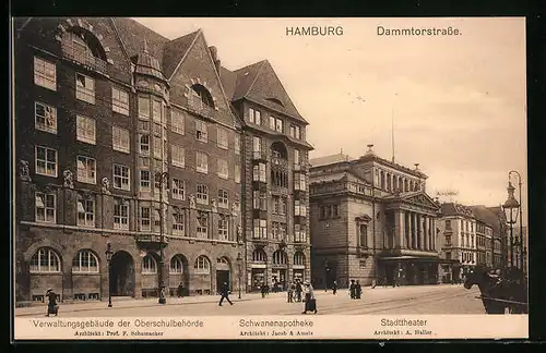 AK Hamburg-Neustadt, Dammtorstrasse mit Schwanenapotheke, Verwaltungsgebäude der Oberschule und Stadttheater