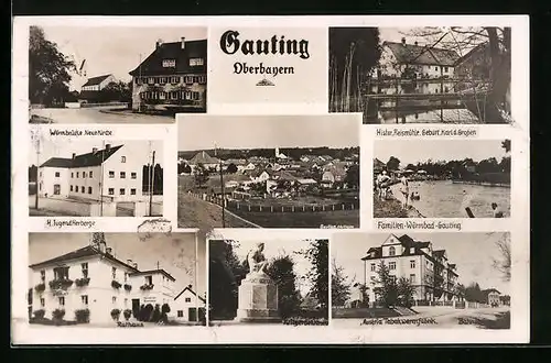AK Gauting /Obb., Gesamtansicht, Tabakwarenfabrik Austria, Familien-Würmbad