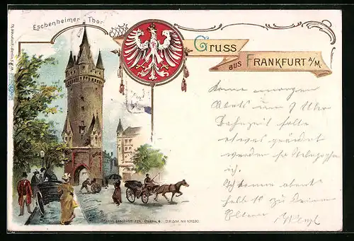 Lithographie Frankfurt a. M., Eschenheimer Thor, Wappen