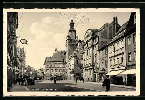 AK Döbeln /Sa., Rathaus mit Ladenfronten
