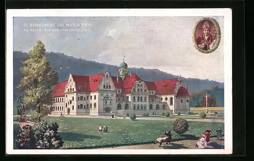AK Maria Eich, St. Bennohaus, Bischofsportrait, Infotext rückseitig