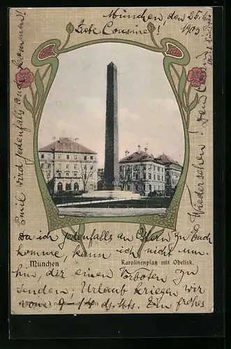 AK München, Karolinenplatz mit Obelisk