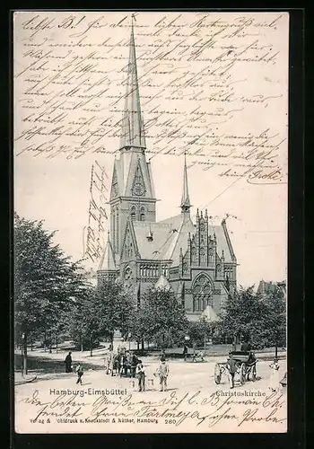 AK Hamburg-Eimsbüttel, Christuskirche mit Strassenpartie