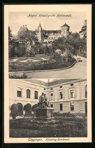 AK Göggingen, Hessing-Denkmal und Hofrat Hessingsche Heilanstalt