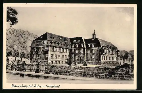 Künstler-AK Balve /Sauerland, Blick auf das Marienhospital