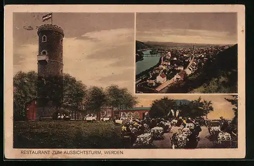 AK Werden, Restaurant zum Aussichtsturm, Besitzer: K. Brüninghoff, Ortsansicht