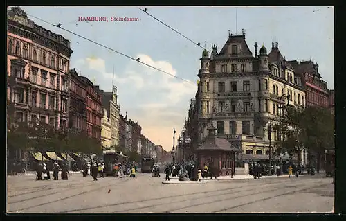 AK Hamburg-St.Georg, Strassenbahnen am Steindamm