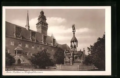 AK Zeitz, Rathaus mit Finkgräfebrunnen