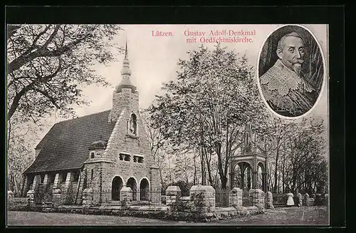 AK Lützen, Gustav Adolf-Denkmal mit Gedächtniskirche