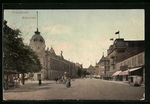 AK Konstanz, Marktstätte mit Geschäft und Litfasssäule