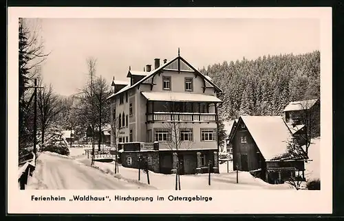 AK Hirschsprung im Osterzgebirge, Ferienheim Waldhaus im Winter