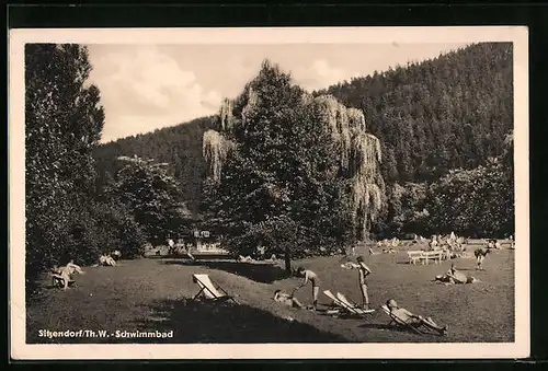 AK Sitzendorf /Th., Schwimmbad mit Besuchern