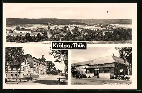 AK Krölpa /Thür., HO-Gaststätte Zum blauen Engel, Bahnhofstrasse, Teilansicht