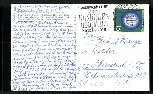 AK Königstein /Ts., Pension Quisisana, Ölmühlweg 2