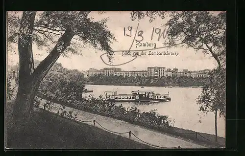 AK Hamburg-Neustadt, Blick von der Lombardsbrücke mit Boot