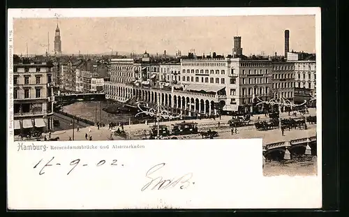 AK Hamburg, Reesendammbrücke und Alsterarkaden mit Strassenbahn