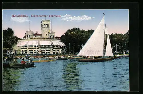 AK Hamburg, Uhlenhorster Fährhaus mit Segelbooten