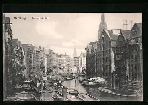 AK Alt-Hamburg, Deichstrassenfleet mit Kirche