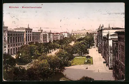 AK München, Maximilianstrasse mit Bäumen